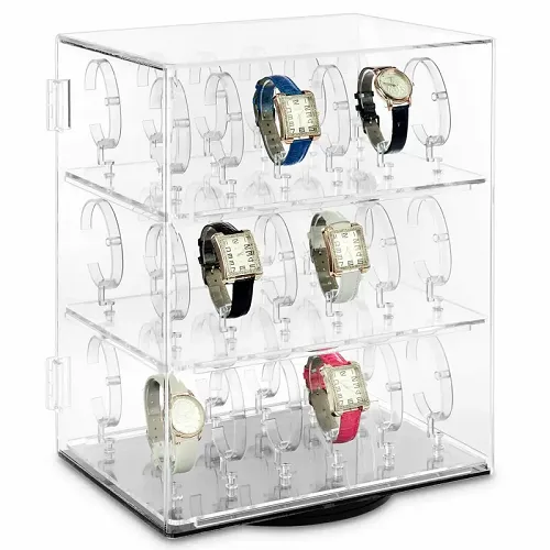 Lockable Acrylic Rotating 48 Watch Display Box 