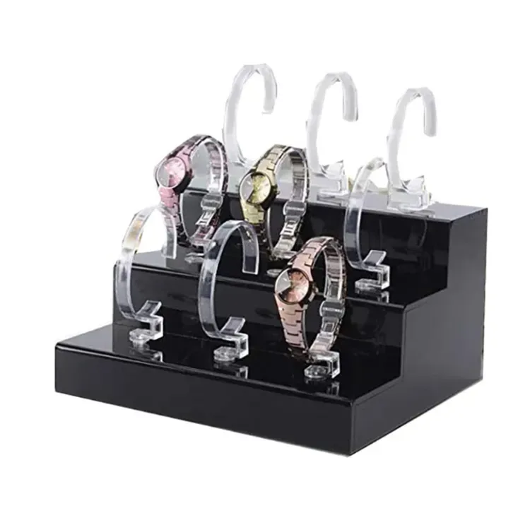 3 Tiered Black Acrylic Watch Bracelet Display Stand