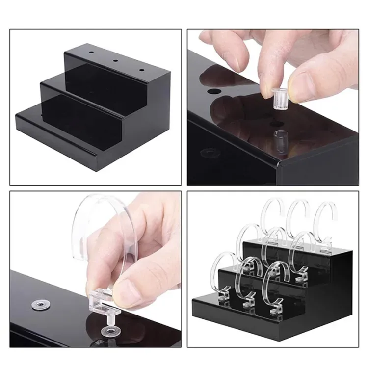 3 Tiered Black Acrylic Watch Bracelet Display Stand