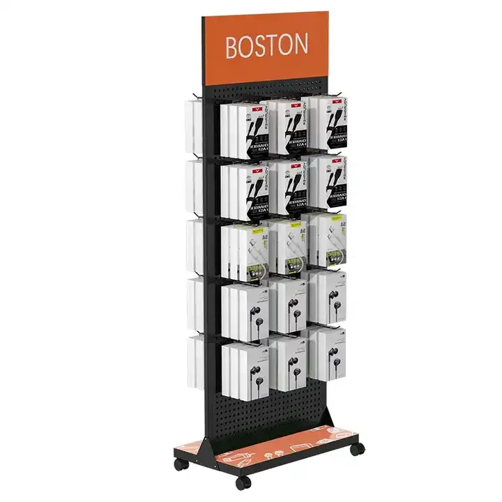 Metal Cell Phone Accessory Display Stand With Peg Hooks