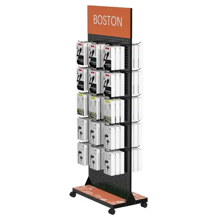 Metal Cell Phone Accessory Display Stand With Peg Hooks