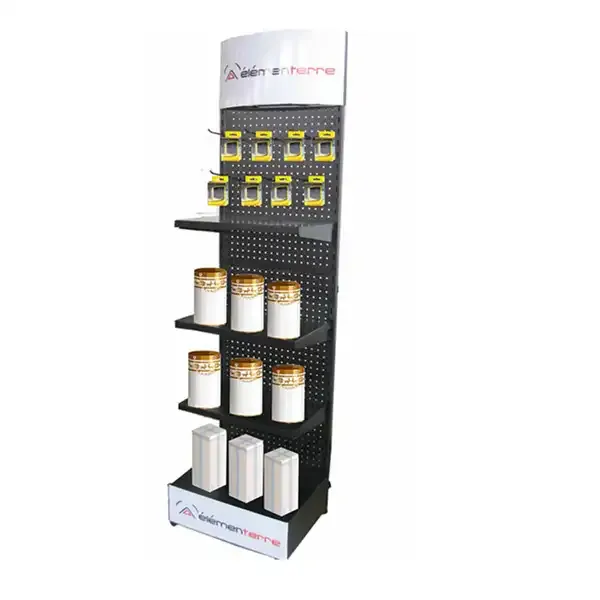 Metal Floor Pegboard Display Shelf Unit