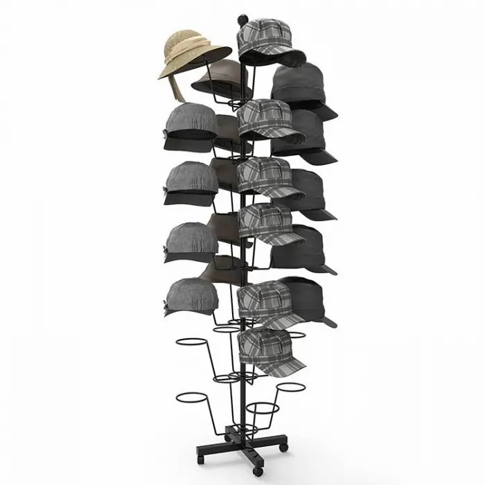 Customized 4-Sided Casual Silvery Metal Floor Hat Display Stand