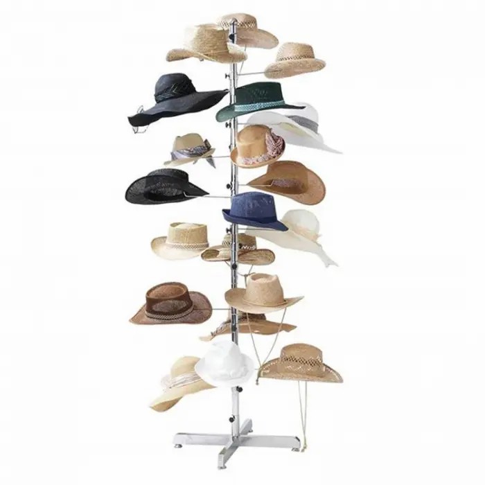 Customized 4-Sided Casual Silvery Metal Floor Hat Display Stand