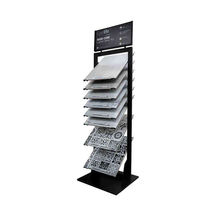 Custom Black Metal Floor Ceramic Stone Tile Display Stand For Sale