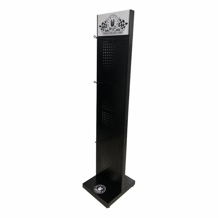 Double Sided Metal Floor Display Stand Pegboard Clothing Store Fixtures 