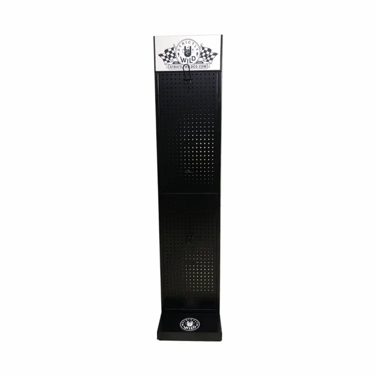 Double Sided Metal Floor Display Stand Pegboard Clothing Store Fixtures 