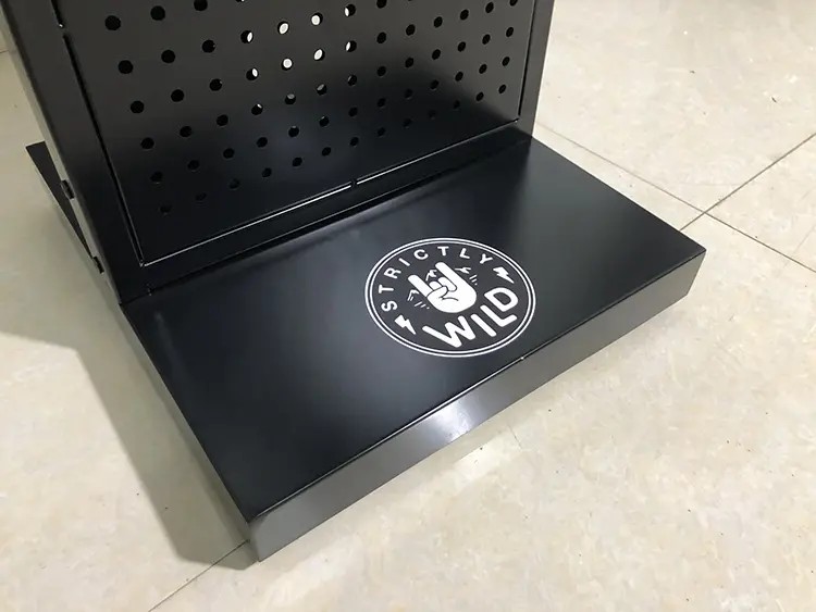 Double Sided Metal Floor Display Stand Pegboard Clothing Store Fixtures 