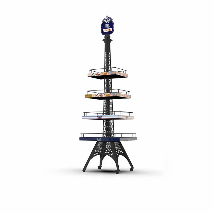 Bakery Display Fixtures Eiffel Tower Shape Metal Retail Bread Display Rack