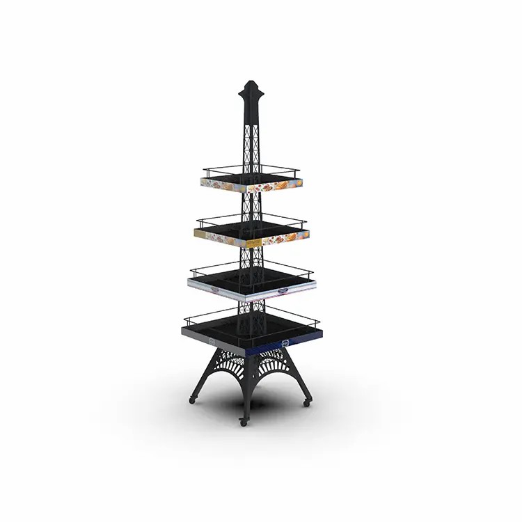 Bakery Display Fixtures Eiffel Tower Shape Metal Retail Bread Display Rack