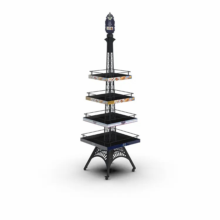 Bakery Display Fixtures Eiffel Tower Shape Metal Retail Bread Display Rack