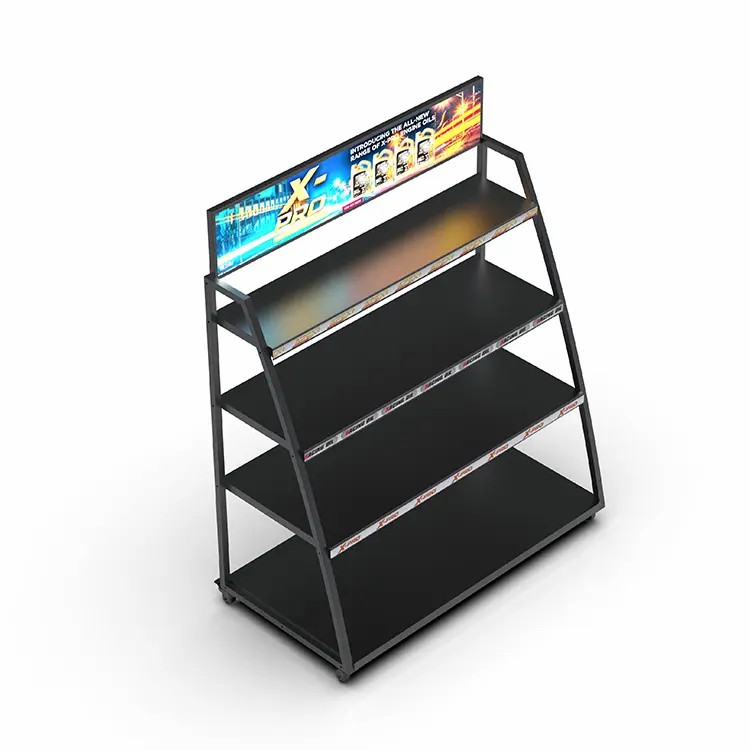 4-tier Black Metal POP Floor Standing Display Shelf for Motor Engine Oil