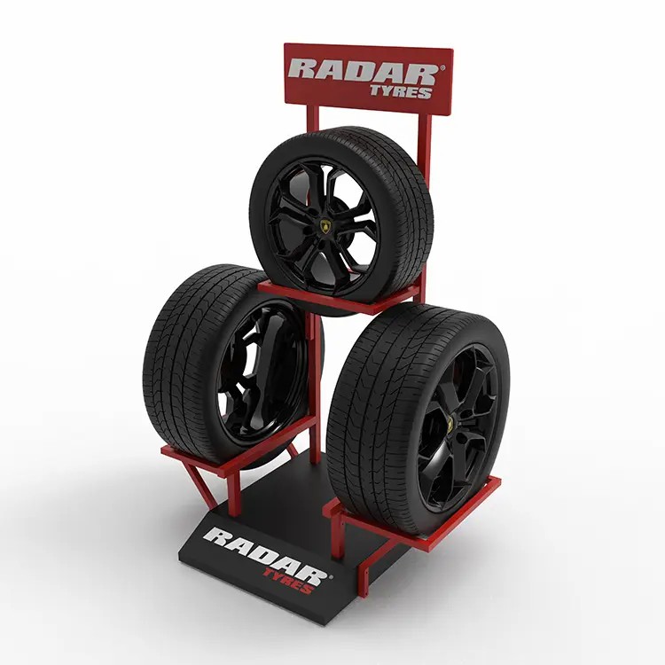Custom Car Rim Wheel Automotive Store 3-tire Display Racks Floorstanding