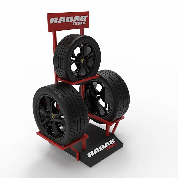 Custom Car Rim Wheel Automotive Store 3-tire Display Racks Floorstanding