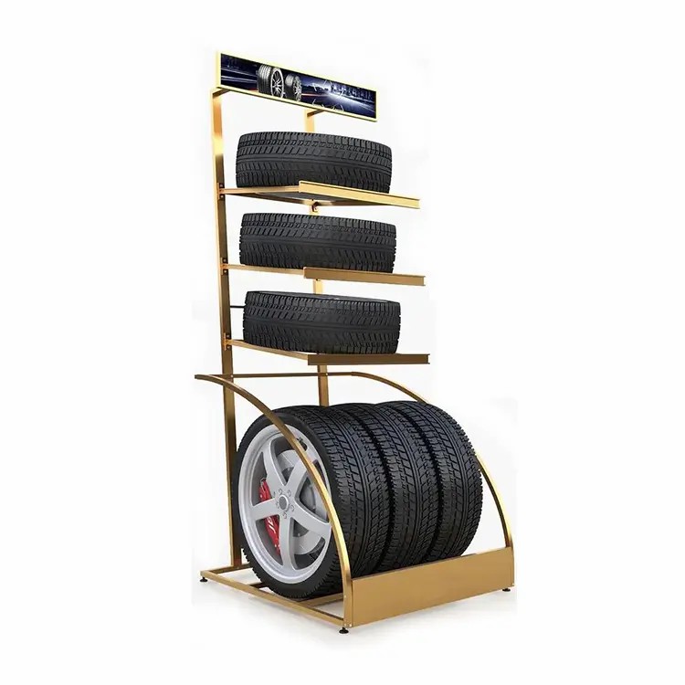 Custom Metal Car Wheel Rim Floor Display Racks For Automotive Stores
