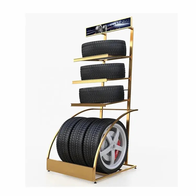Custom Metal Car Wheel Rim Floor Display Racks For Automotive Stores