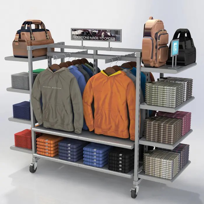 Durable Metal Movable Silver Boutique Clothing Garment Display Racks