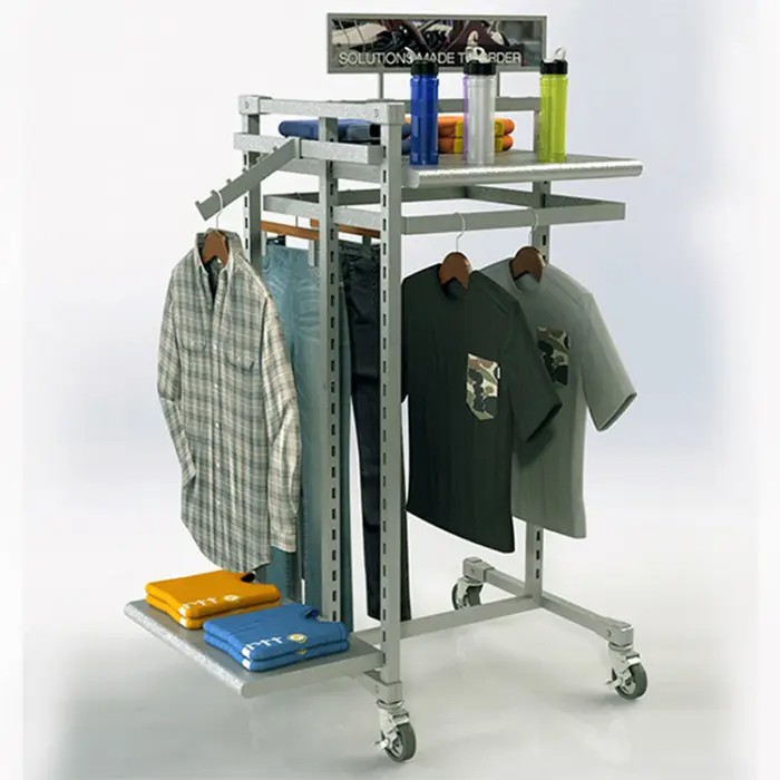 Durable Metal Movable Silver Boutique Clothing Garment Display Racks